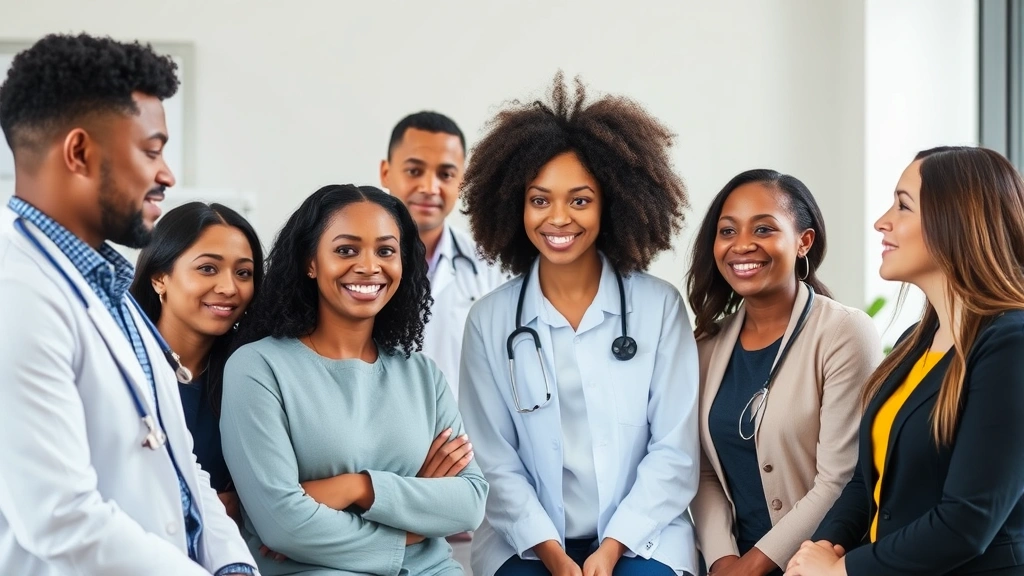 Diverse behavioral health professionals collaborating in a well-designed clinical setting, representing career growth and teamwork in the mental health field
