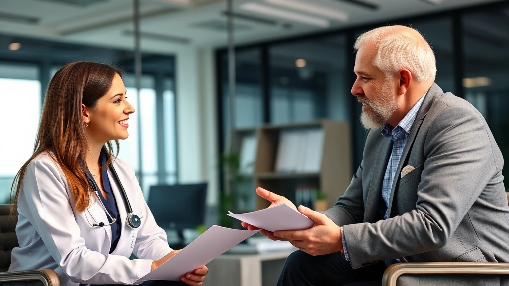 Young healthcare professional meeting with a financial advisor in a contemporary office, discussing investment strategies and retirement planning with positive engagement