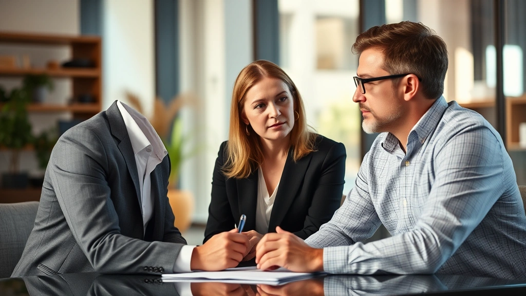 Professional financial advisor in modern office consulting with client about investment portfolio and wealth strategy, warm natural lighting, focused serious expressions