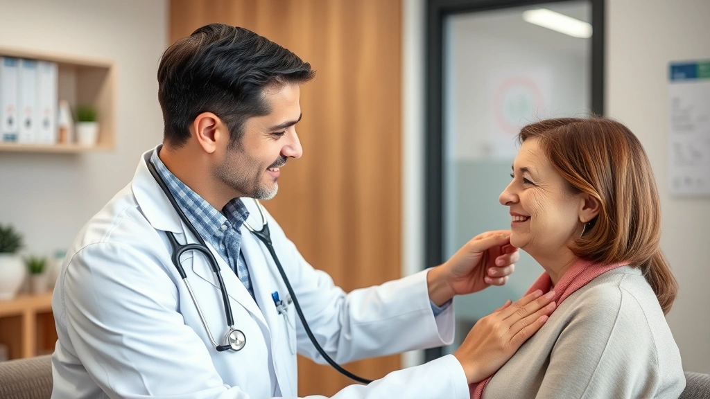 Primary care physician conducting patient wellness exam, stethoscope use, patient trust and communication, modern medical office setting, health assessment in progress