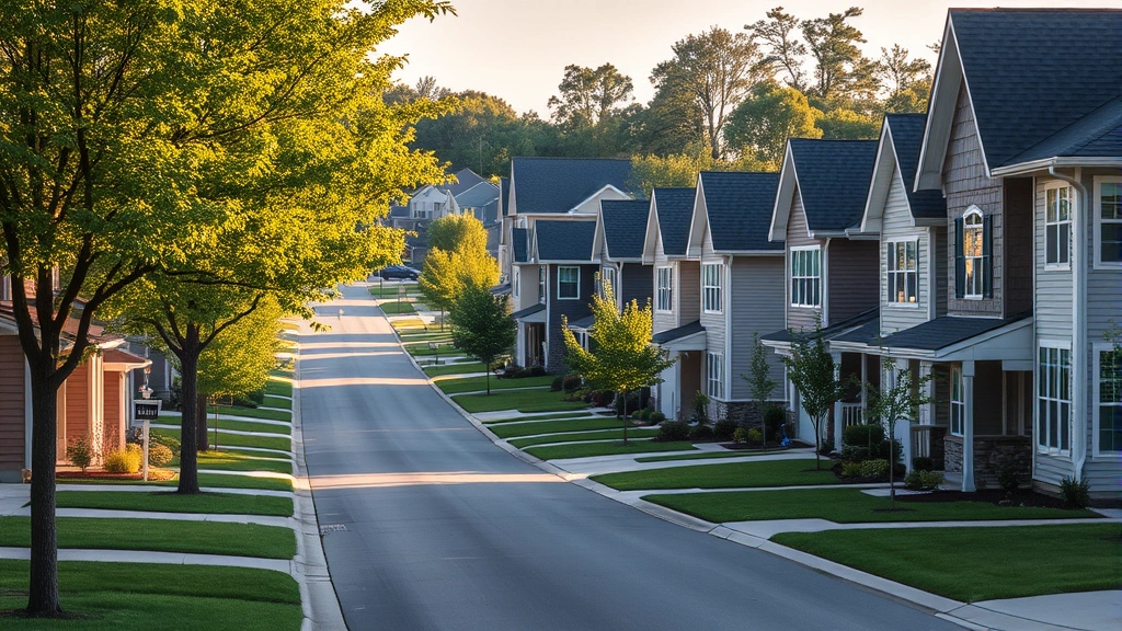 Suburban Avon Indiana neighborhood with new construction homes, tree-lined streets, families visible, modern architecture, afternoon sunlight, prosperous community feel