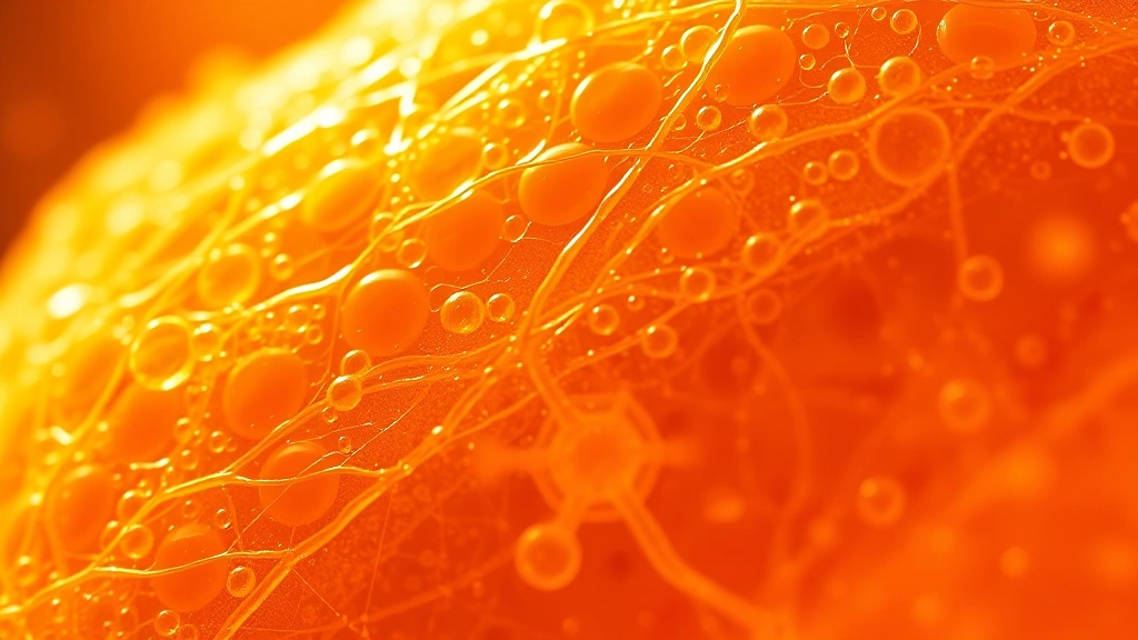 Microscopic view-style image of healthy skin cells regenerating, warm golden tones, scientific but organic appearance, representing cellular healing and collagen production benefits