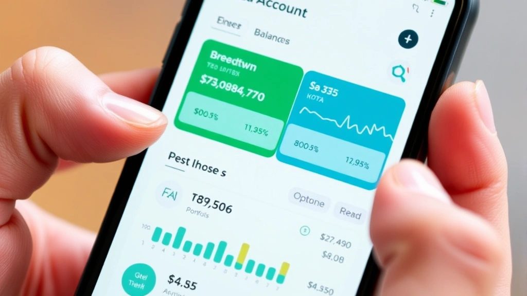 Close-up of hands holding smartphone displaying HSA account dashboard with investment portfolio breakdown, charts, and account balance on mobile app interface