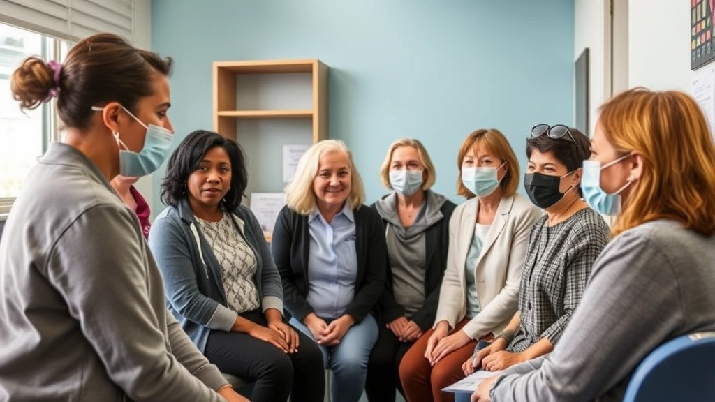 Diverse group of Oregon residents receiving preventive healthcare screenings and wellness services in community health setting, showing various ages and backgrounds in clinical environment
