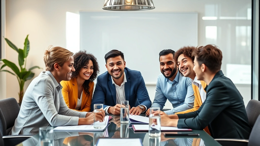 Diverse group in financial planning meeting showing collaboration and accountability, professional wealth-building environment