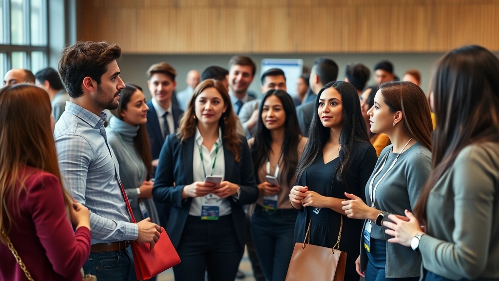Diverse group of young professionals in casual business attire networking at career development event, confident body language, future success and opportunity themes