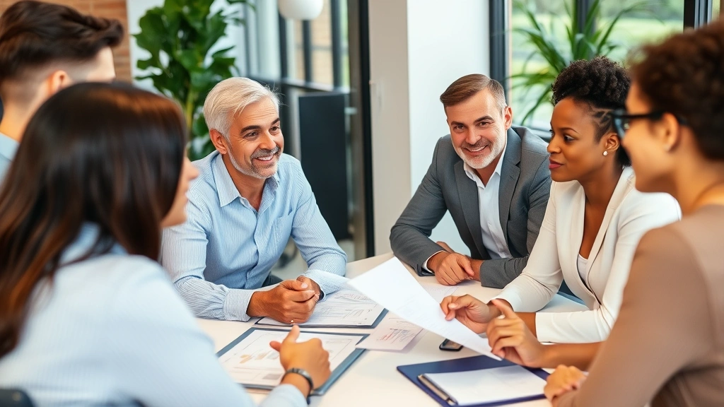 Diverse group in financial planning meeting showing active listening and clear communication, collaborative wealth discussion, professional setting, genuine engagement