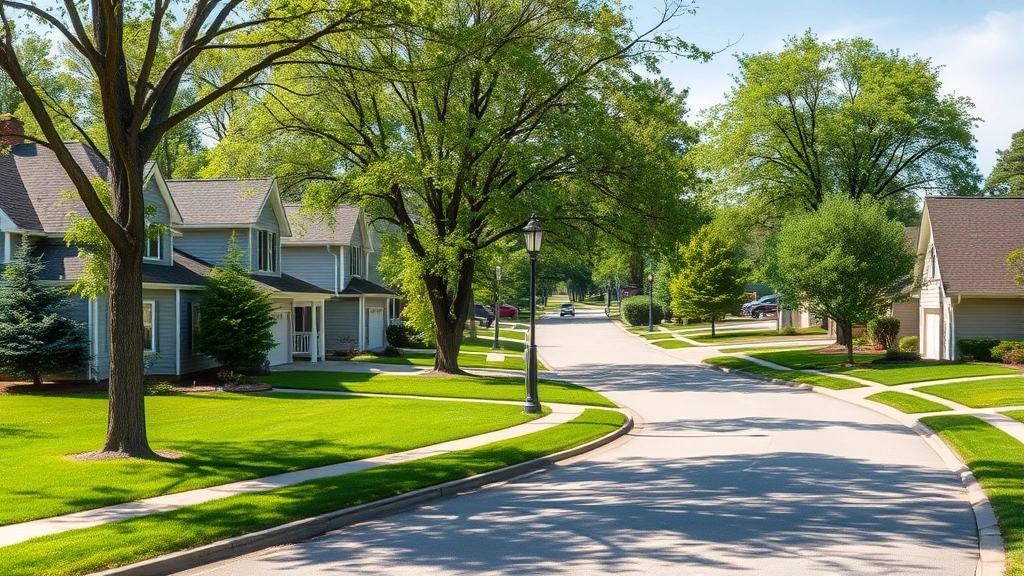 Residential neighborhood in Kalamazoo Michigan with attractive homes, tree-lined streets, suburban prosperity, peaceful community atmosphere