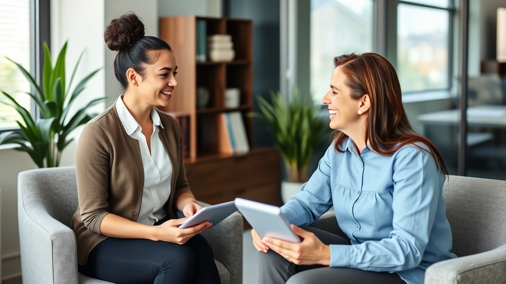 Wellness professional conducting one-on-one health coaching session with employee in comfortable office setting, showing engagement and trust, professional but approachable