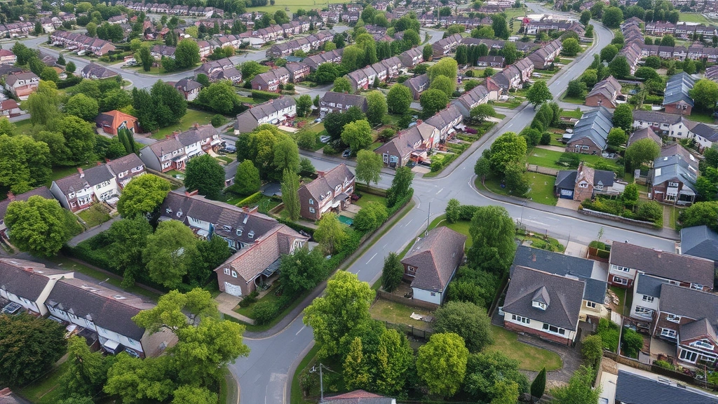 Aerial view of residential neighborhood showing multiple properties, tree-lined streets, and community development with new construction, representing real estate market diversity and investment opportunities