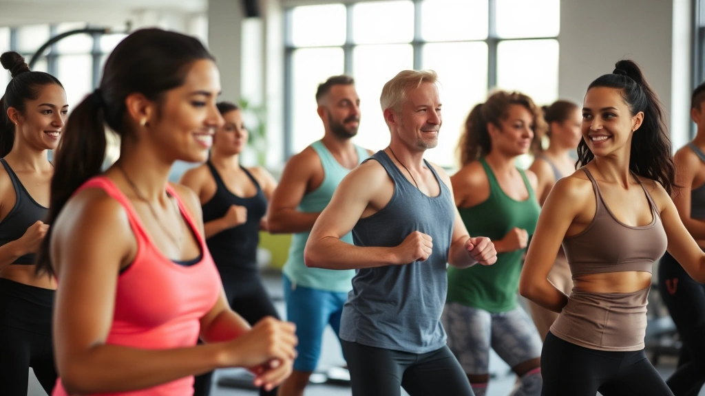Diverse group of healthy adults in gym setting exercising, representing preventive health care investment and wellness lifestyle choices